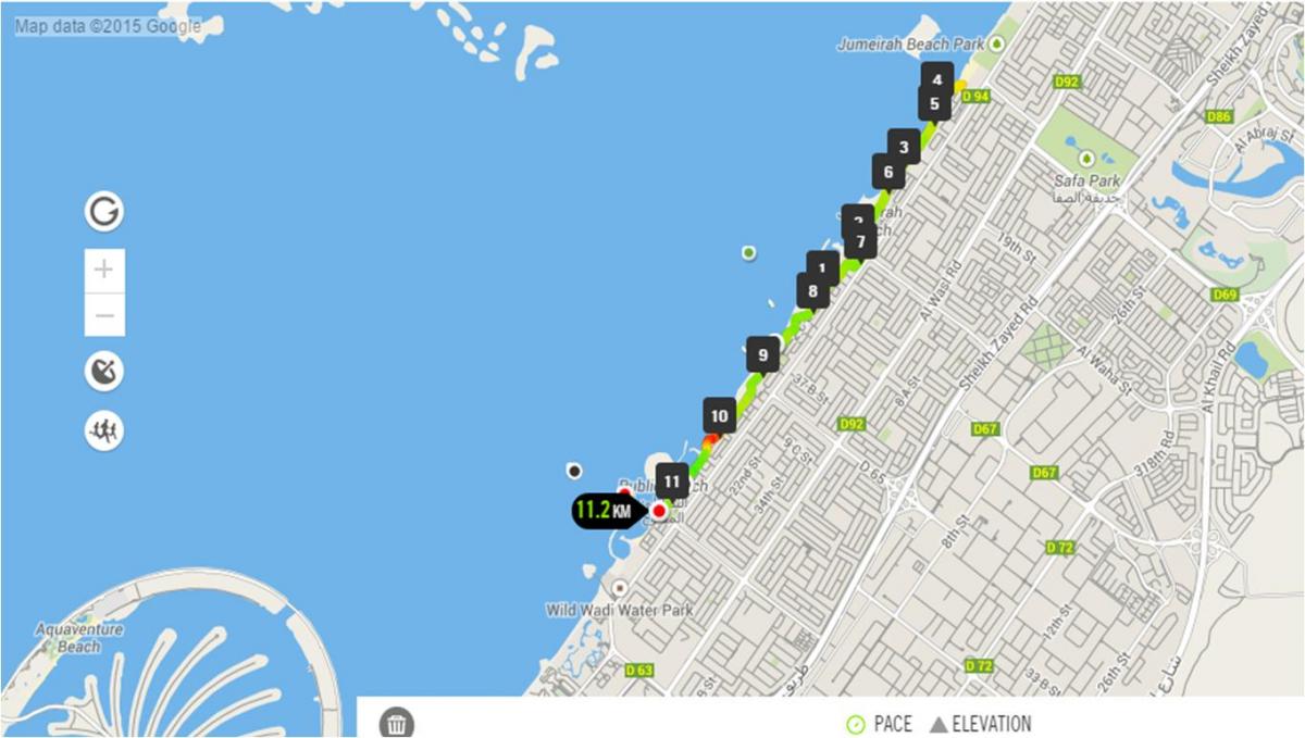 Jumeirah beach τρέξιμο της διαδρομής χάρτης