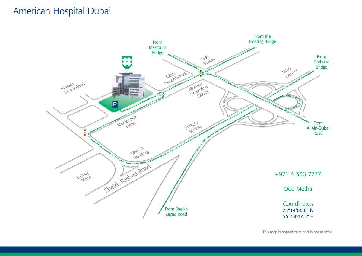 εμφάνιση χάρτη Αμερικανικό νοσοκομείο του Ντουμπάι